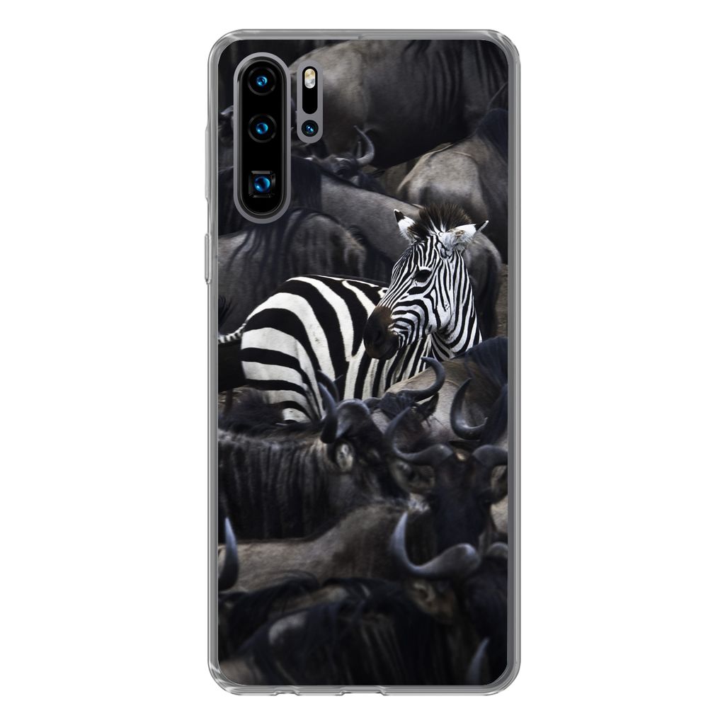 MuchoWow Handyhülle Schutzhülle Hülle für Huawei P30 Pro Zebra - Büffel - Braun Silikon Softcase Handy Hülle - Schutzdeckel