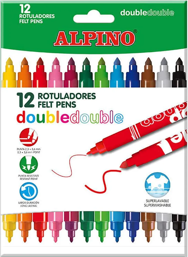 Alpino AR002013N Pennarelli Neri Maxi 12 Unità - Marcatori per Scuola