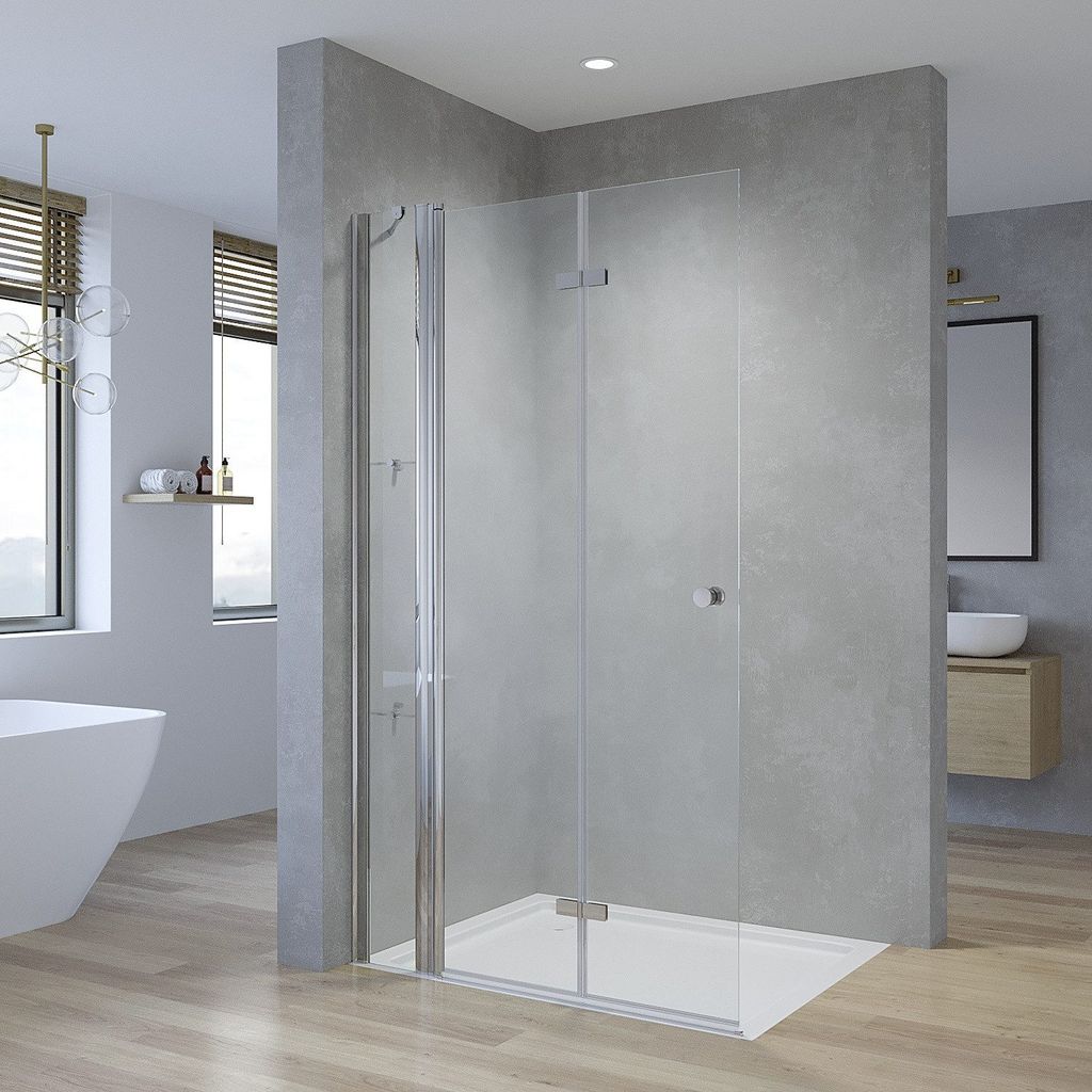 Duschwand Walk in Dusche Falttür Nanoglas Duschabtrennung mit Stabilisator Duschkabine faltbar drehbar (einstellbar 119-121cm)