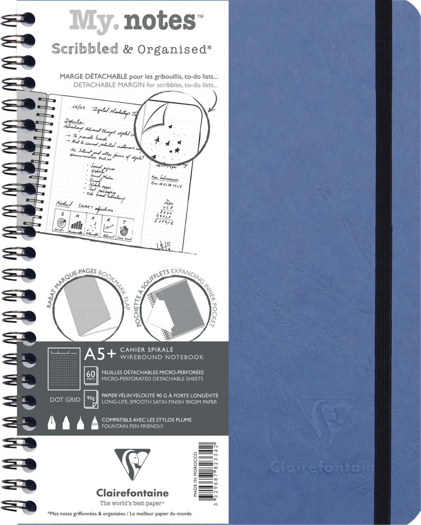 Clairefontaine 5x My.Notes Age Bag Spiralheft A5+, 60 Blatt Blau 782334C