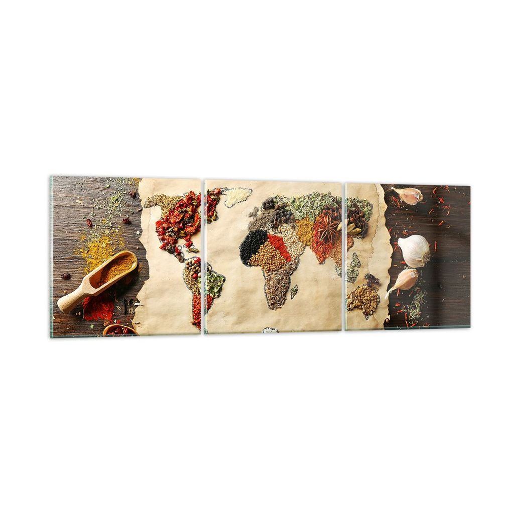 Bilder auf glas - Welt Karte Gewürze Farben - 150x50cm - Glasbilder - Wandbilder - Kunstdruck - zum Aufhängen bereit - Wanddekoration aus Glas - ...