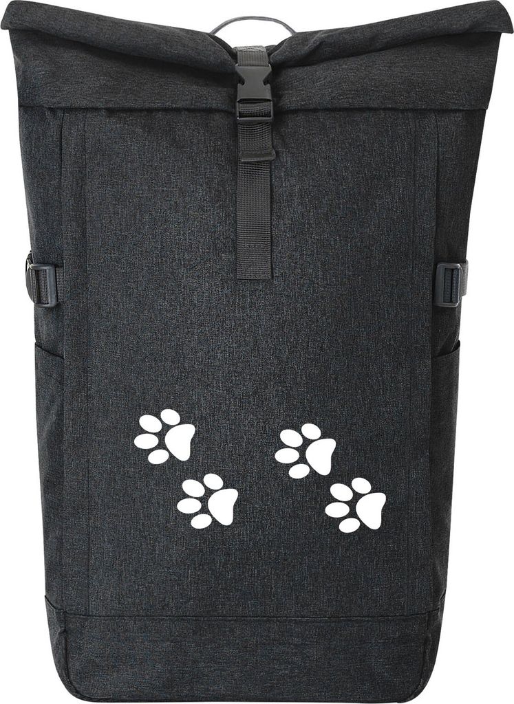 Huuraa Kurierrucksack Fußtapsen Tapsen 30-44 Liter Black Melange Fairtrade Rolltop Rucksack Geschenkidee