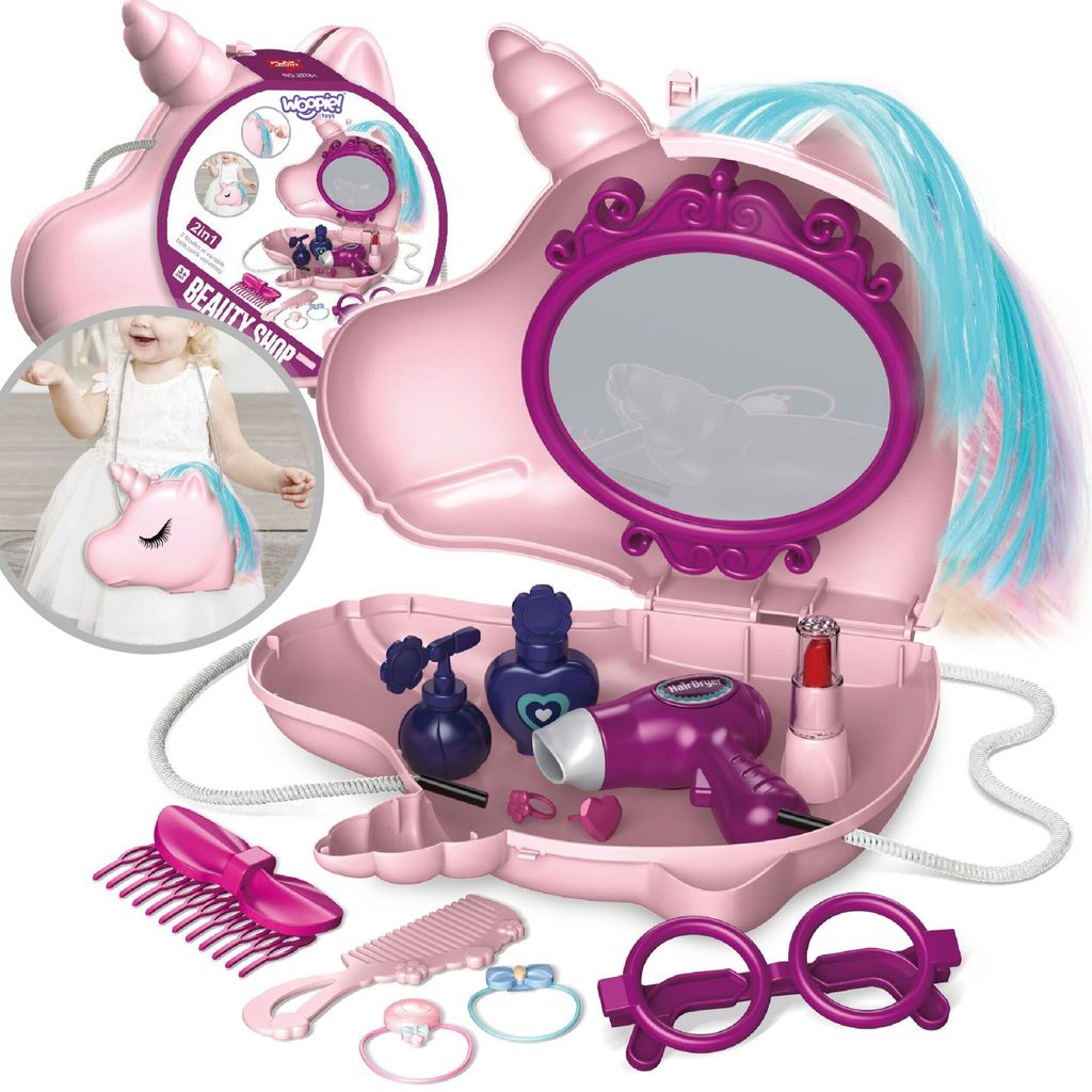 Woopie Schminktisch für Mädchen, 2-in-1-Schönheitssalon, in einer Einhorn-Tasche