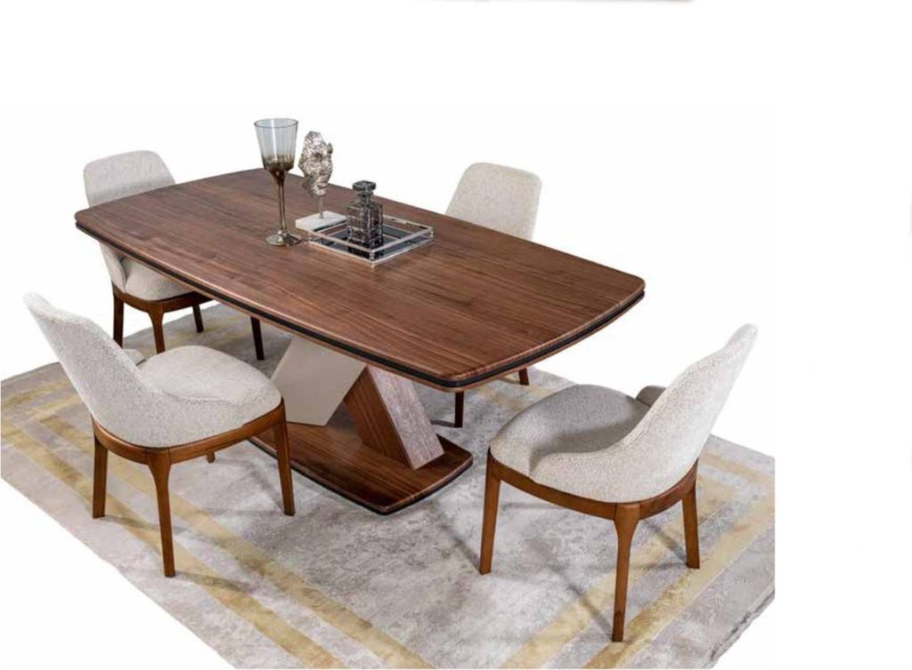 Braun-Graue Esszimmer Garnitur Luxus Esstisch 4x Stühle Essgruppe Set