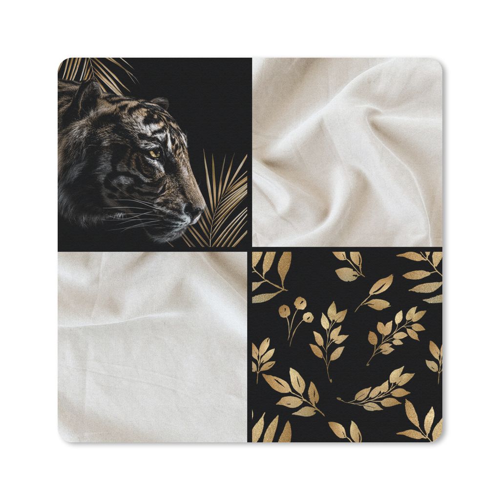 MuchoWow Mauspad Mousepad Tiger - Schwarz - Gold - Weiß 20x20 cm - Mousepads - Maus Mat - Pad - Mausunterlage - Desk Mat - Bureauartikeln