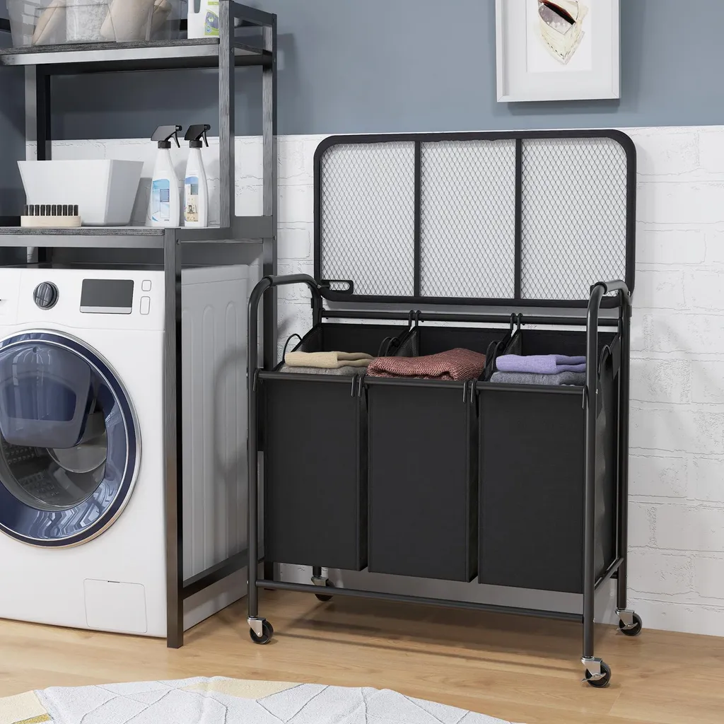Chariot à linge robuste avec planche à repasser et roues verrouillables
