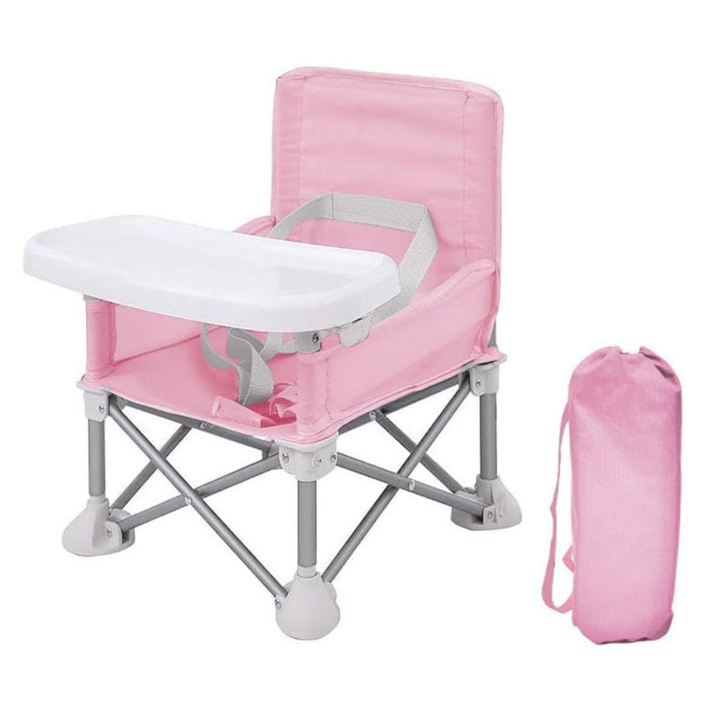 Klappbarer Kinderhochstuhl mit Tablett, Babysitz ab 6 Monaten, Kinderstuhl mit Aufbewahrungstasche - BIBISEAT Rosa