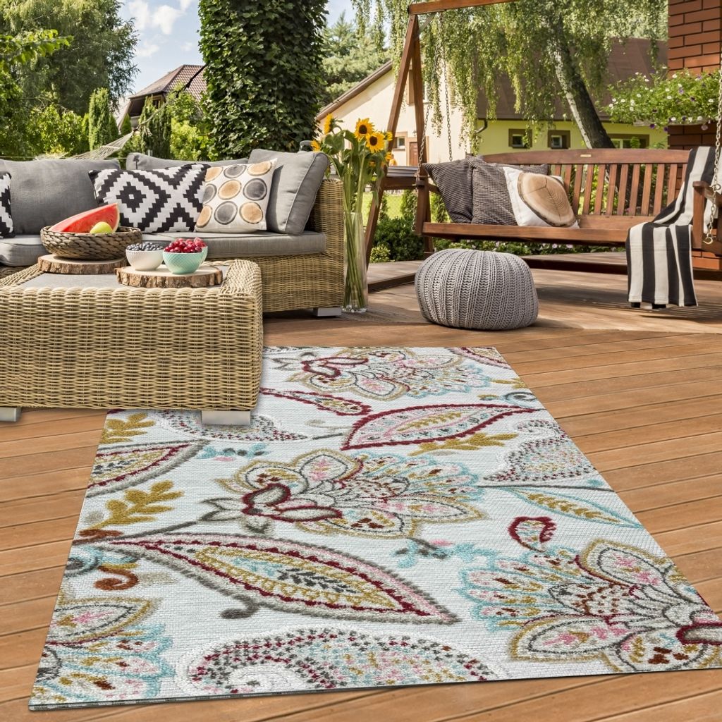 Robuster In- & Outdoor Teppich modern pflegeleicht & flachgewebt mit orientalischem Muster in Bunt Größe - 200 x 290 cm