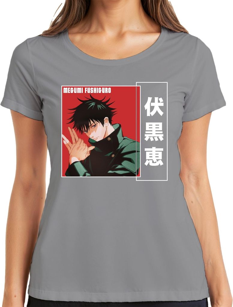 Megumi Fushiguro Jujutsu Kaisen Anime Manga Fan Geschenk Poster Damen T-Shirt, Grau, L