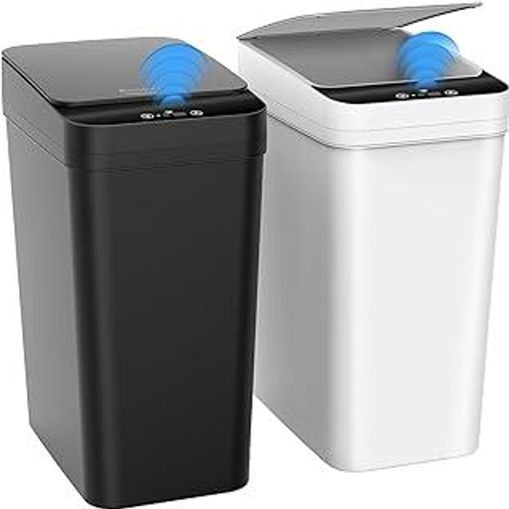 2er Set Mülleimer Bad mit Sensor, 10L Elektrischer Mülleimer mit Deckel, Automatischer Mülleimer für Büro Schlafzimmer Badezimmer Küche (Schw...