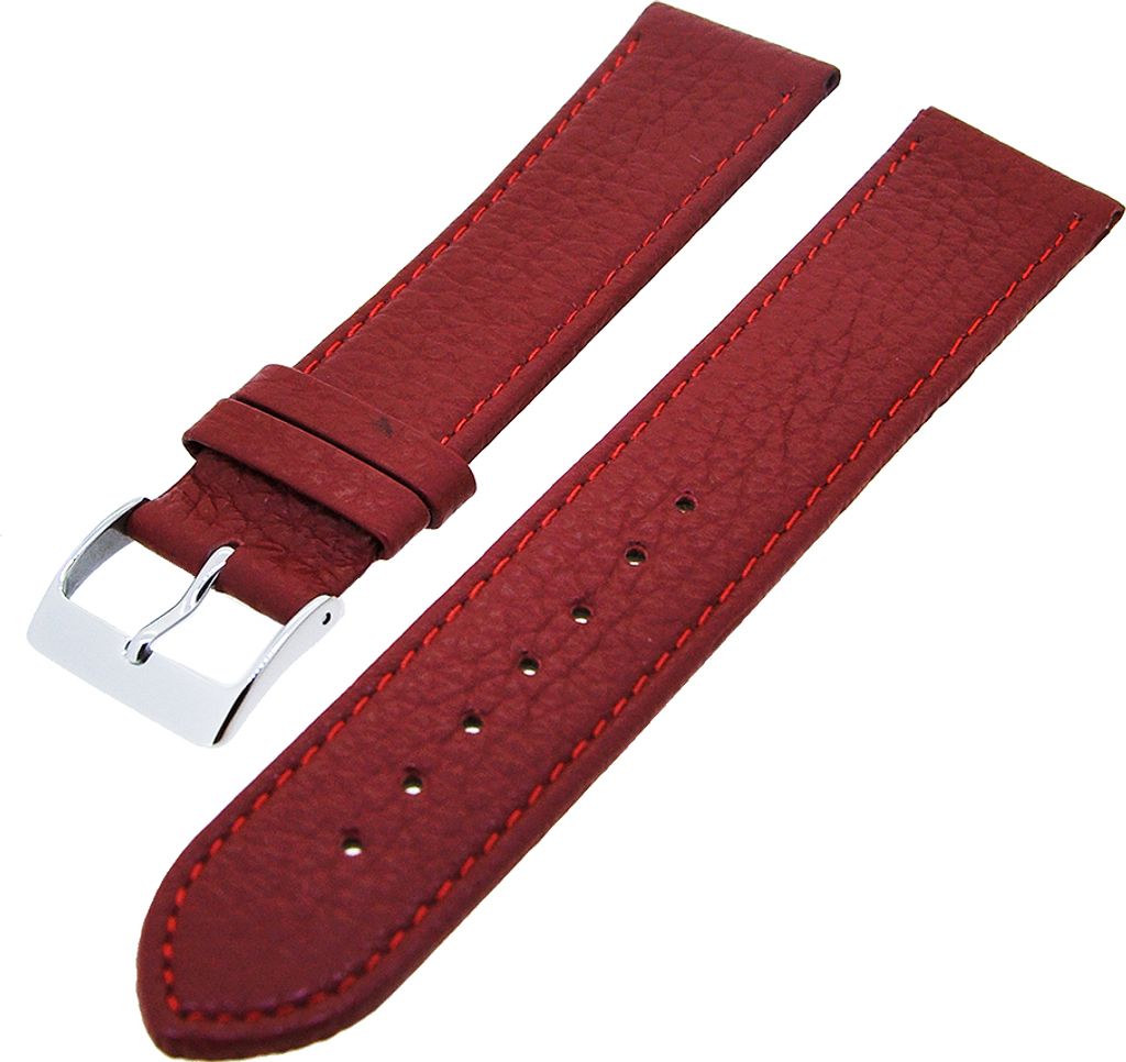 Uhrenarmband Kalbsleder flach mit Naht Dunkelrot 18mm Dornschließe