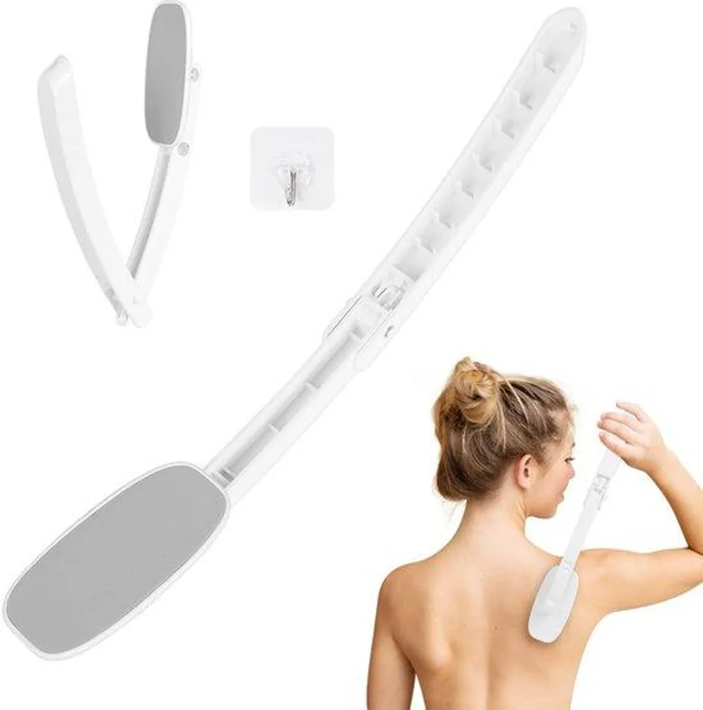 Brosse pour le dos et applicateur solaire manche long gris pour la douche