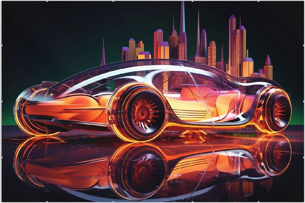 Wallario Wandbild Neon-Speedster, Größe: 61 x 91,5 cm, Poster mit rahmenlosen Bildhalter