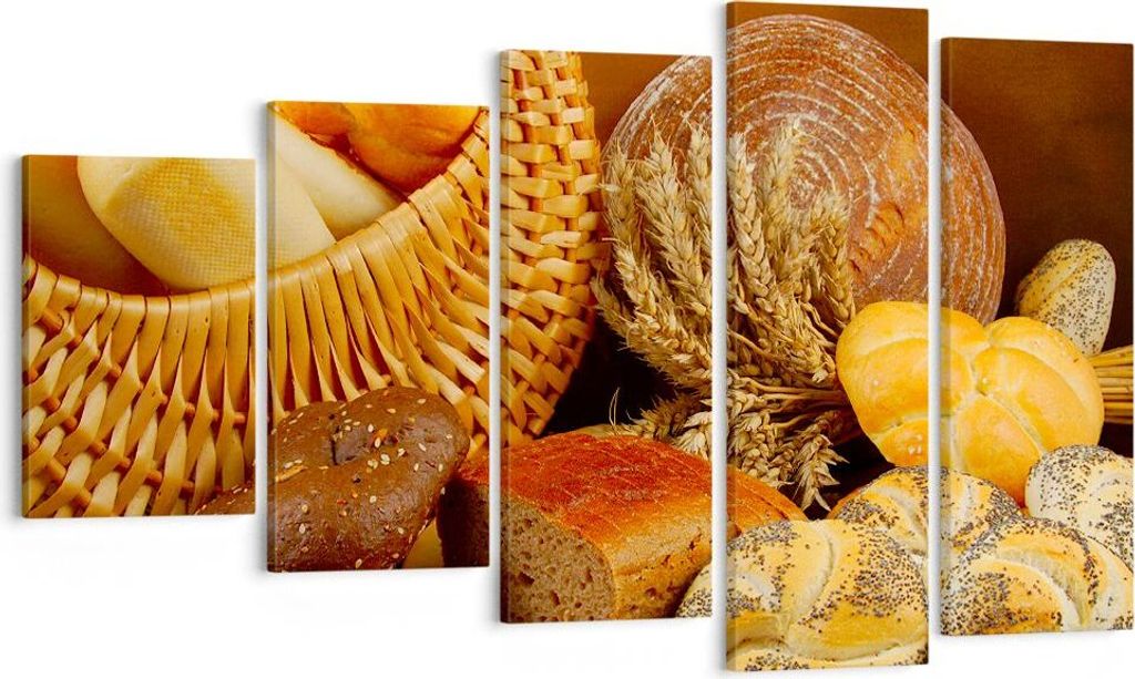 Bild auf Leinwand - Leinwandbild - Bäckerei Brot Essen - 100x60cm - Wand Bild - Wanddeko - Leinwanddruck - Bilder - Kunstdruck - Wanddekoration - ...