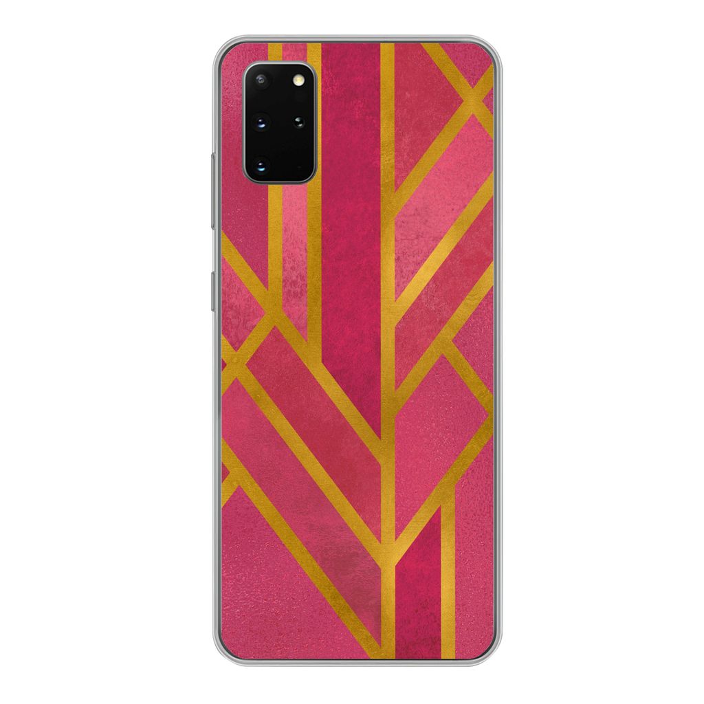 MuchoWow Handyhülle Schutzhülle Hülle für Samsung Galaxy S20 Plus Gold - Rosa - Geometrisch Silikon Softcase Handy Hülle - Hartschale