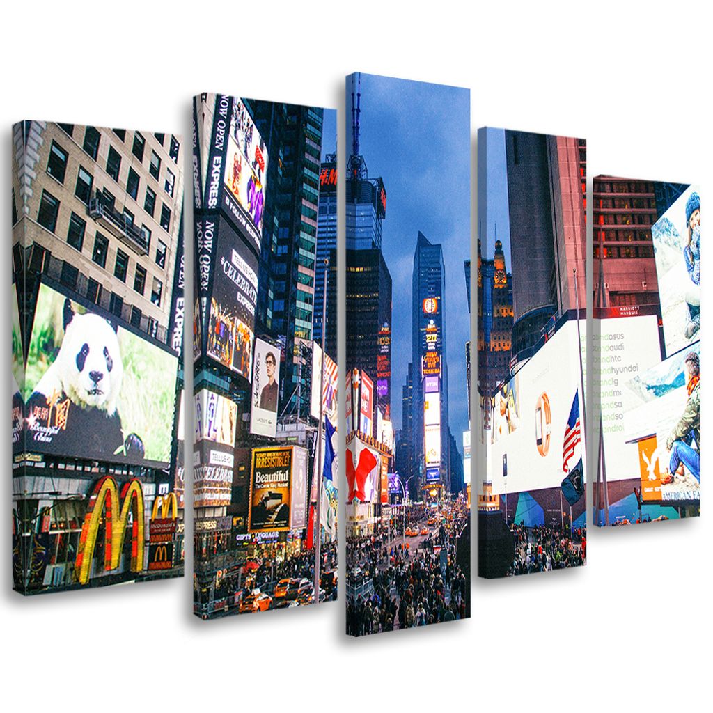 5-teiliges leinwandbild new yorker times square 200x100 cm Feeby farbe wandbild bereit zum aufhängen