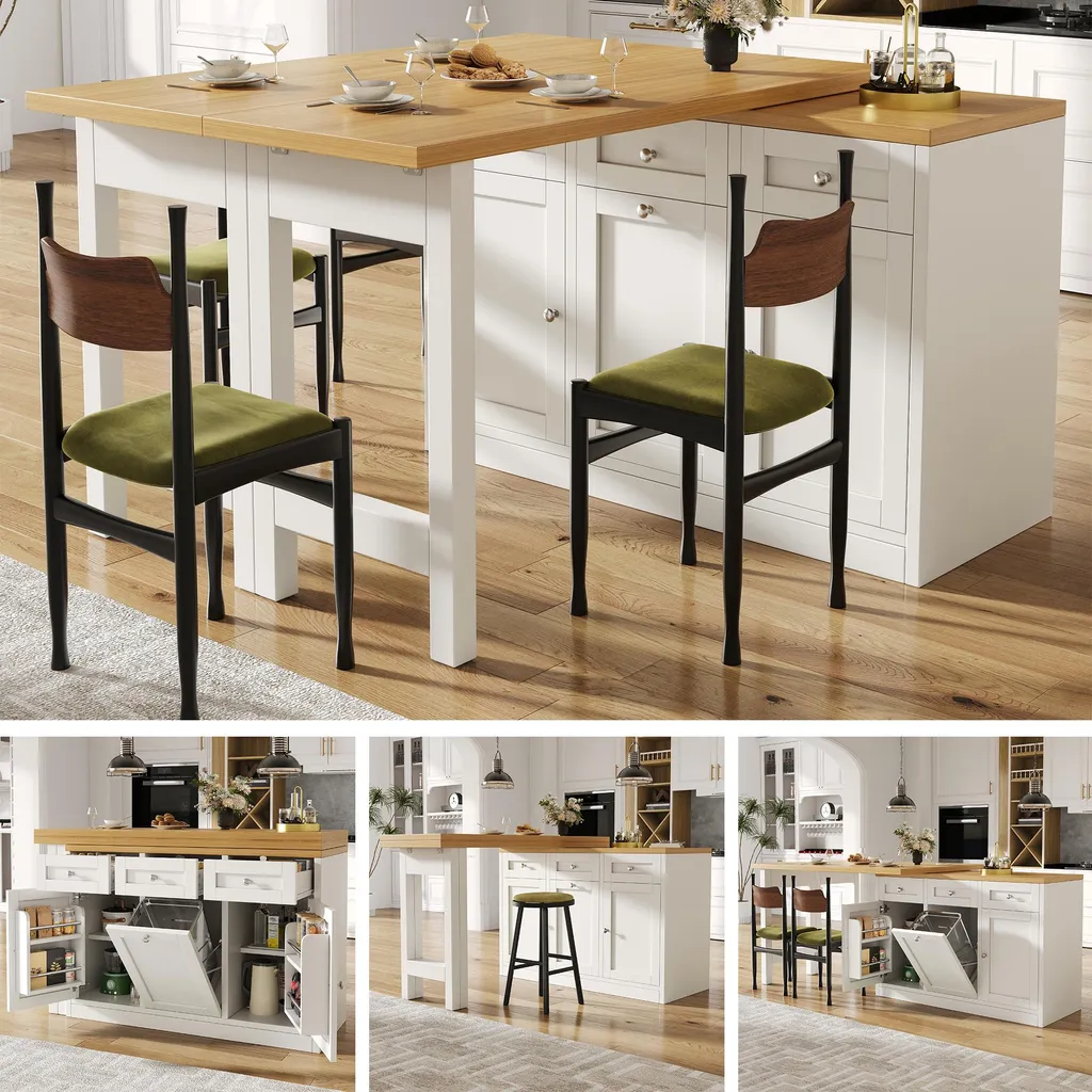 Table de bar gain de place extensible 120-200cm pour cuisine avec tiroir