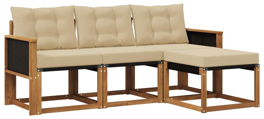 vidaXL Outdoor-Sofagarnitur mit Kissen 4 pcs Natur und Beige