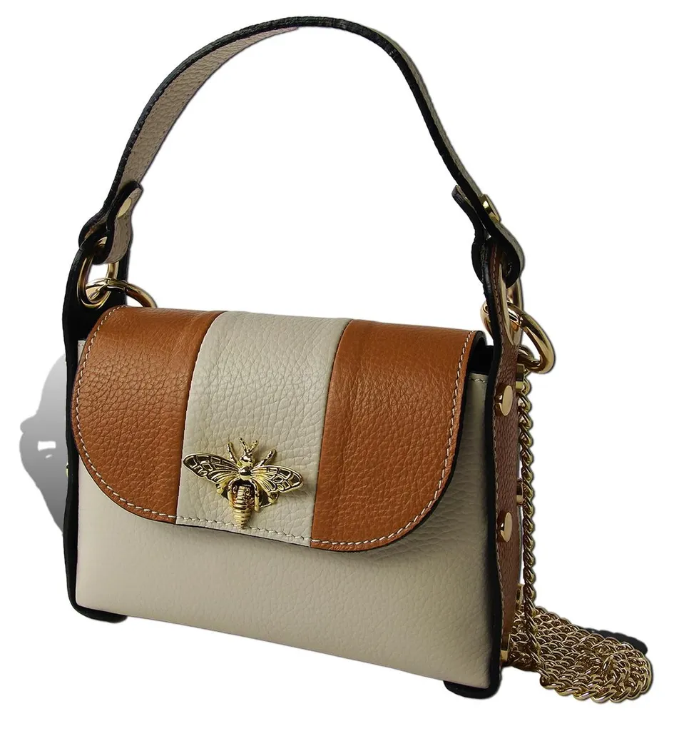 Sac bandoulière bicolore chic 19cm - Design compact beige et marron foncé