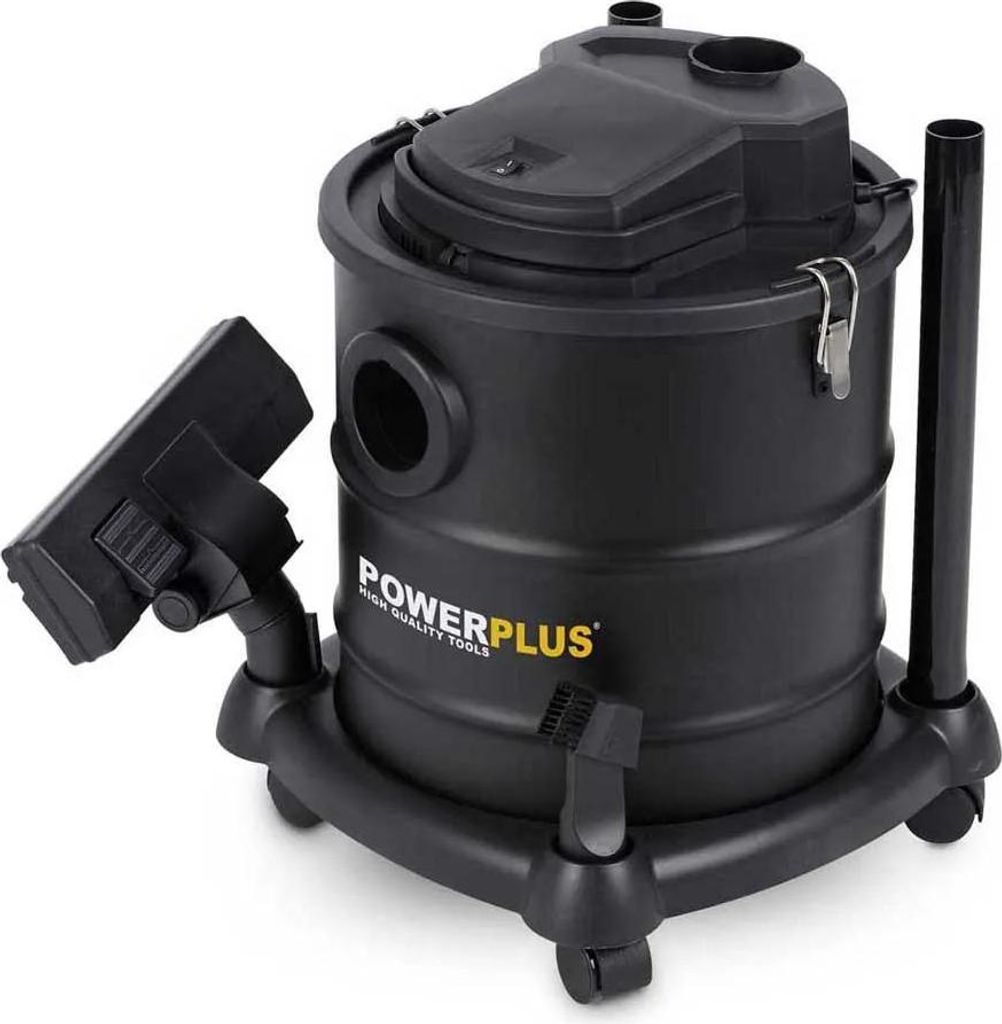A black ash vacuum cleaner with accessories is shown against a white background.