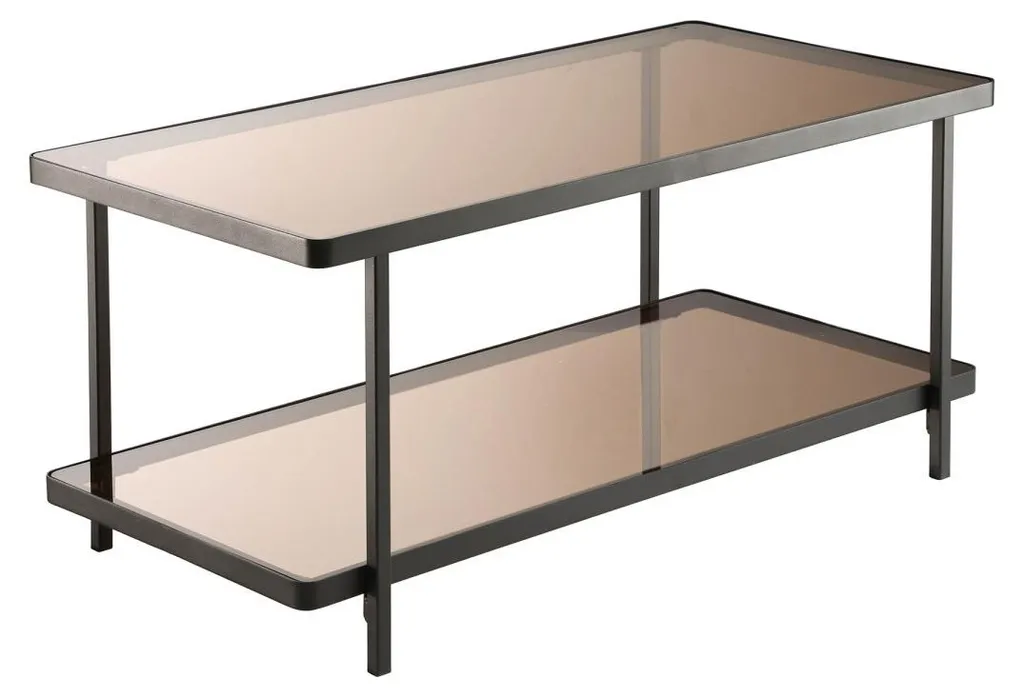 Table basse double plateau verre fumé et structure métal noir chic ORA