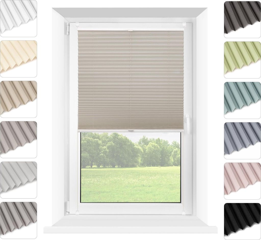 Mardom | Plissee Ohne Bohren - 105 x 120 cm - Hellbraun - Klemmfix - Verdunkelnd - mit Thermofunktion - Sichtschutz - Plissee Fenster