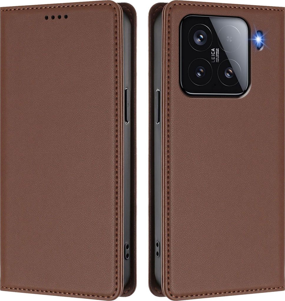 Handyhülle für Xiaomi 15, Kunstleder Klapphülle Stoßfeste Magnetische Hülle mit Ständer Braun