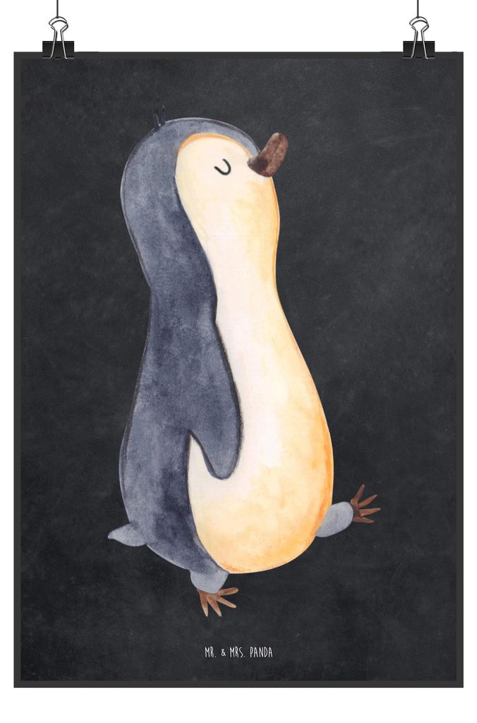 Mr. & Mrs. Panda Bild Pinguin marschieren DIN A3 - Kreidetafel - Geschenk, Stolz, Deko, drucke, Familie, Spazieren, Plakat, kunstdruck poster, Wand...