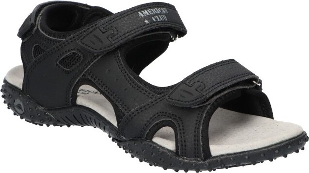 AMERICAN CLUB HL161 Solide Sandalen, Naturleder Innensohle, Klett Sandalen, Sportsandalen, Schwarz 40