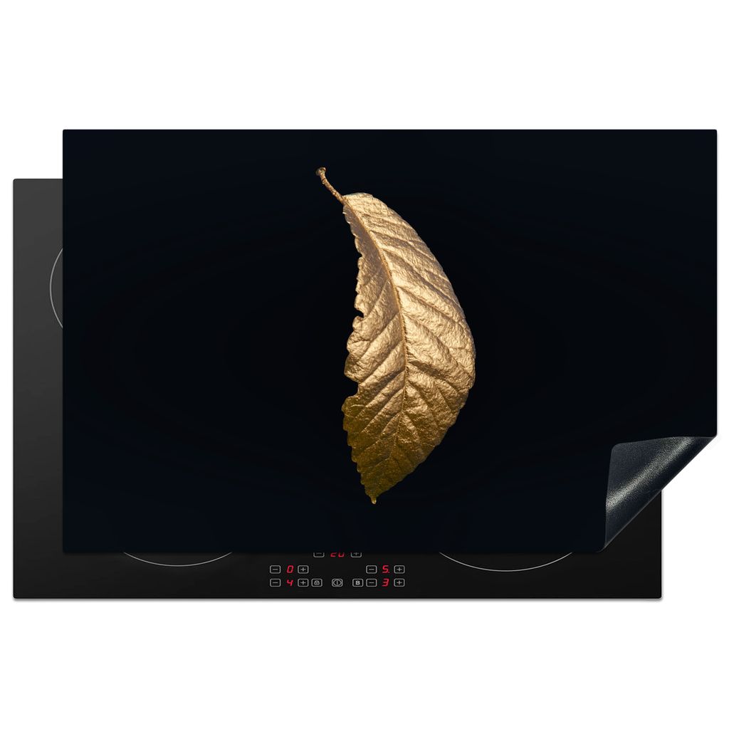 KitchenYeah Herdabdeckplatte Blätter - Luxus - Gold - Schwarz - Natur , 81x52cm, Küche Deko, Glaskeramikkochfeld Herdabdeckung, Abdeckplatte f...