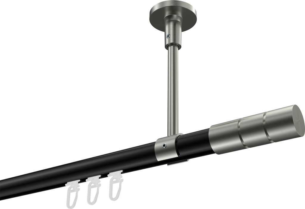 Interdeco Innenlaufstange / Gardinenstange mit Innenlauf Schwarz / Edelstahl-Optik, Typ Sonette Elanto (Rillenzylinder) Deckenmontage, 20 mm Ø 1-l...