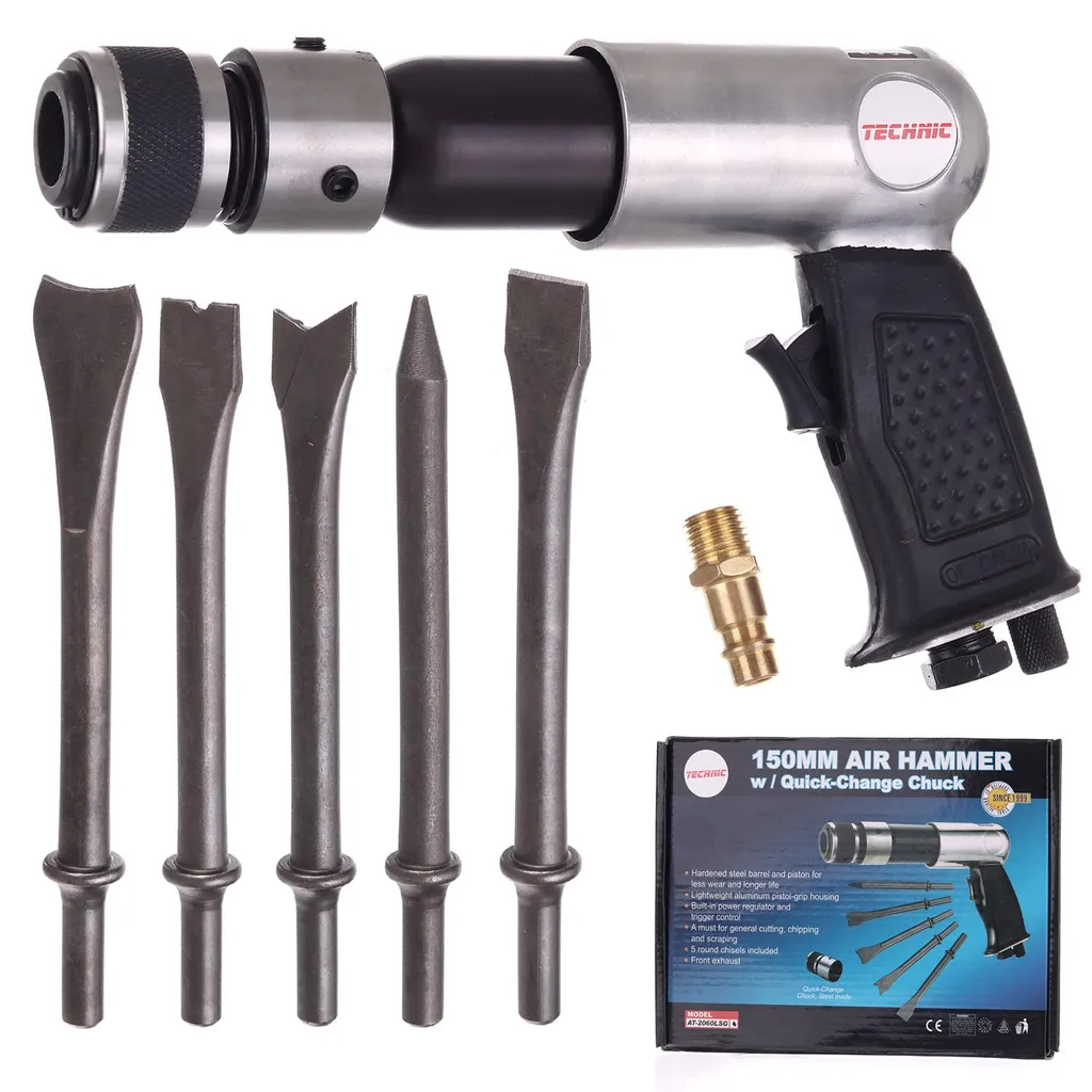 Burineur pneumatique 175 mm et ses 5 accessoires pour compresseur