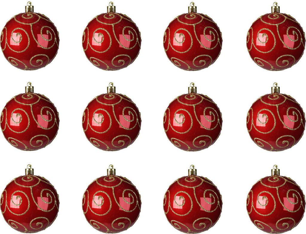 Weihnachtskugeln Kunststoff mit Muster 8cm weihnachtsrot, 12er Set