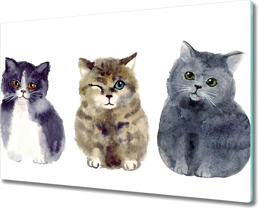 Coloray Herdabdeckplatte 80x52 cm Schneidebrett Kochplattenabdeckung Küchenbrett Hackbrett - Tiere Katzen Aquarell