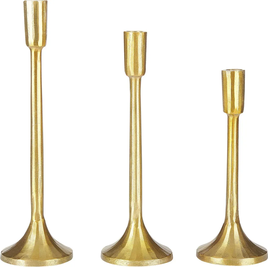 Bougeoirs design en métal doré pour décoration de table salle à manger