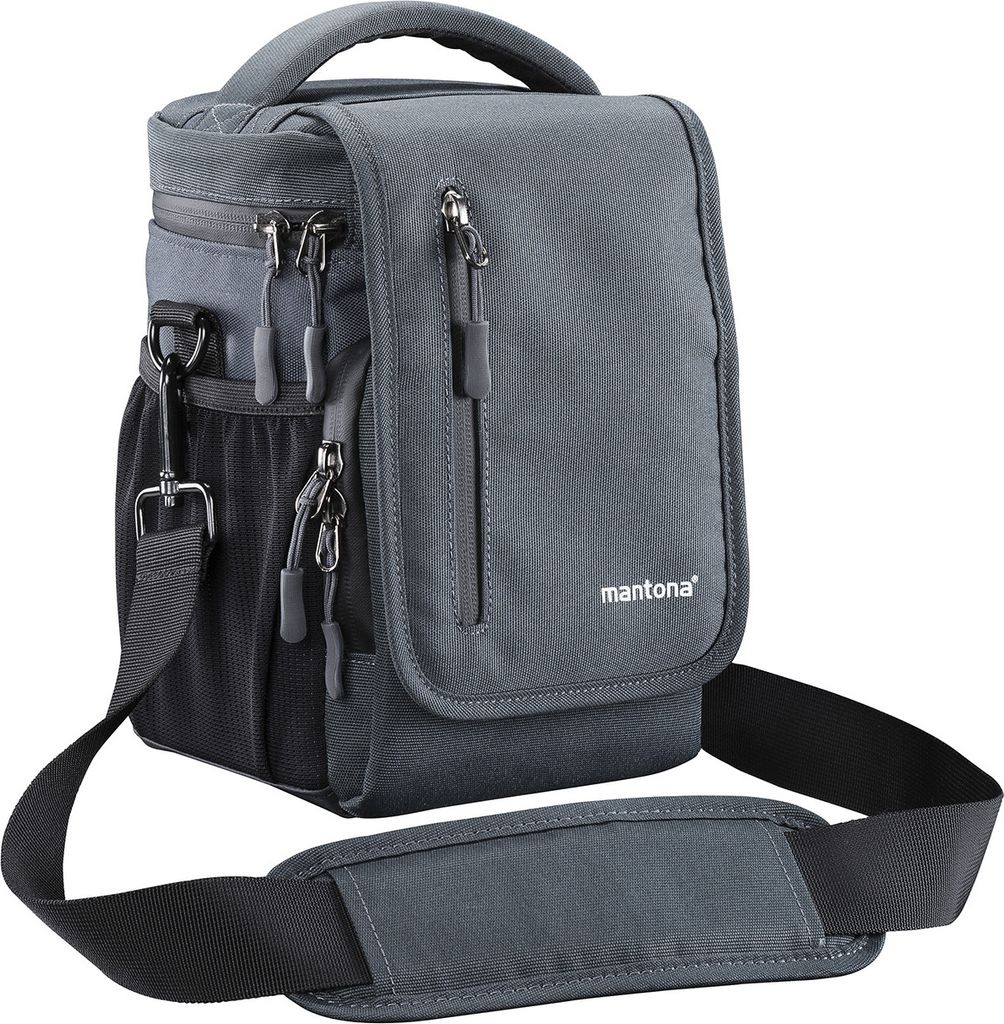 Mantona Drohnen Tasche 15 x 21 x 14 cm Innenmaße, Tragetasche für Drohne und Zubehör inkl. Schulter- & Hüftgurt, wasserabweisende Umhängetasch...