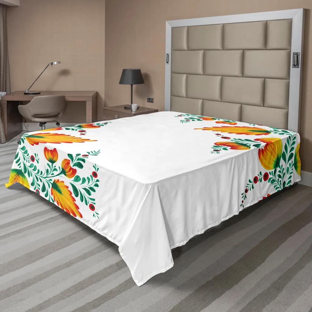 Drap de dessus style japonais imprimé floral 244x205cm pour lit décoratif