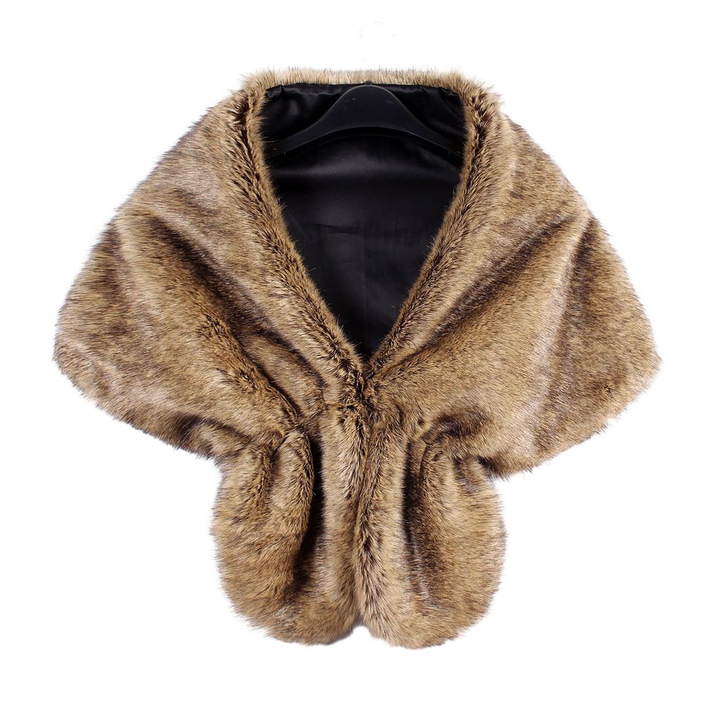 Frauen Herbst Winter Künstliche Pelz Schal Einfarbig Verdickt Warm Coldproof Cape-Mantel Formale Party Schal-Kaffee