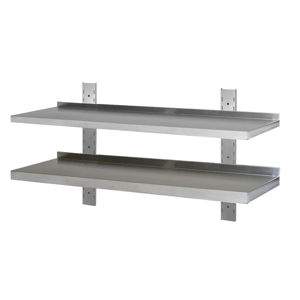 Étagère murale inox renforcé 2 niveaux 140x30 cm pour cuisine pro