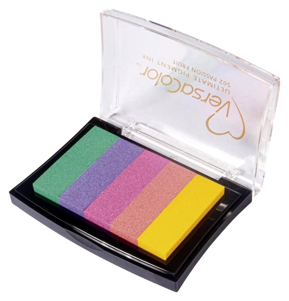 Tsukineko Versacolor Pigment Stempelkissen, Regenbogen, 5 Farben, Stempelfläche 4,7 x 7,5 cm, Wasserbasierte Tinte