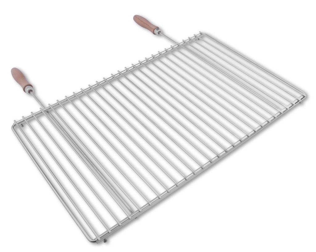 Edelstahl Grillrost mit verstellbarer Breite 60-70X37cm aus Europäischem Edelstahl mit Holzgriffen, Verstellbarer Grillrost, Grillrost Ausziehbar