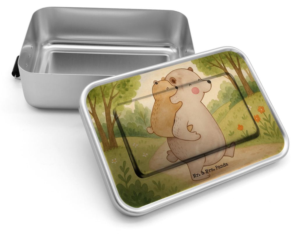 Mr. & Mrs. Panda Snackbox Papa Bär Design - Weiß - Geschenk, Essensbox, Vatertag, Lunchbox, Lunchdose, Butterbrotdose, Metallbox, Geburtstag, Bruder