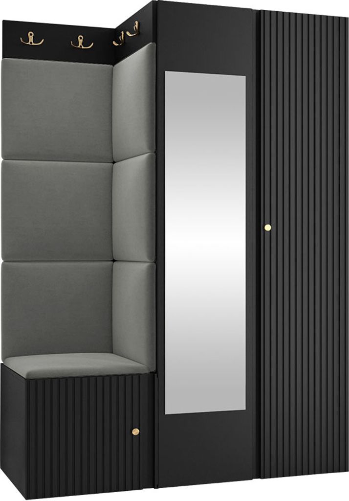 MIRJAN24 Garderoben-Set Orion Ryfel Slim XXIV, Kleiderschrank, Schuhschrank, Kleiderhakenbrett, 7x Paneel 42x42, Spiegel, 8 Kleiderhaken, Metallgri...