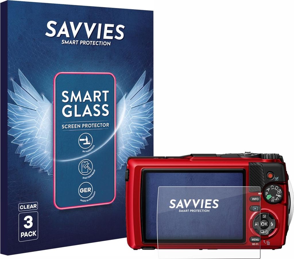 3x Savvies Schutzglas Folie für Olympus OM System Tough TG-7 9H Panzer Schutzfolie Glas Displayschutz klar transparent