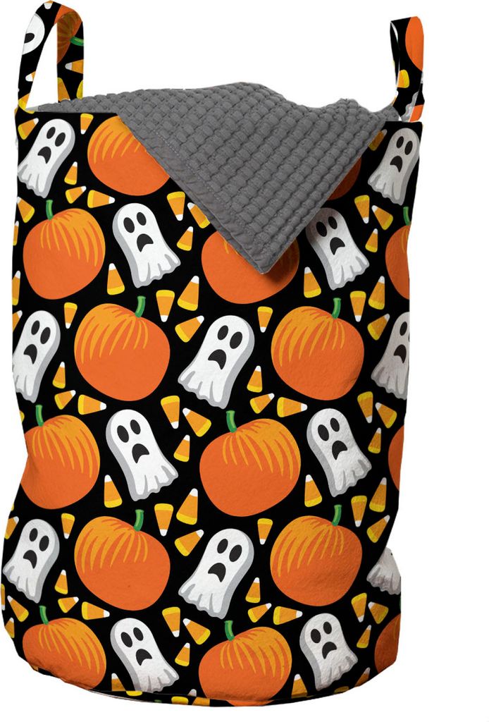 ABAKUHAUS Halloween Wäschesack, Kürbis-Muster, Wäschekorb mit Griffen Kordelzugverschluss für Waschsalons, 33 cm breit x 49 cm hoch, Marigold F...