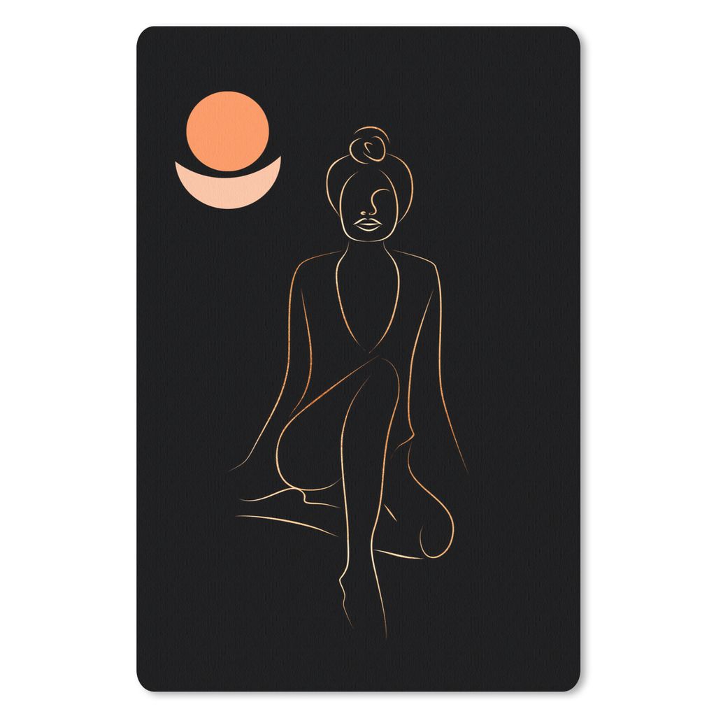 MuchoWow Mauspad Mousepad Frau - Gold - Schwarz - Strichzeichnung 40x60 cm - Mousepads - Maus Mat - Pad - Mausunterlage - Schreibtisch Accesoire