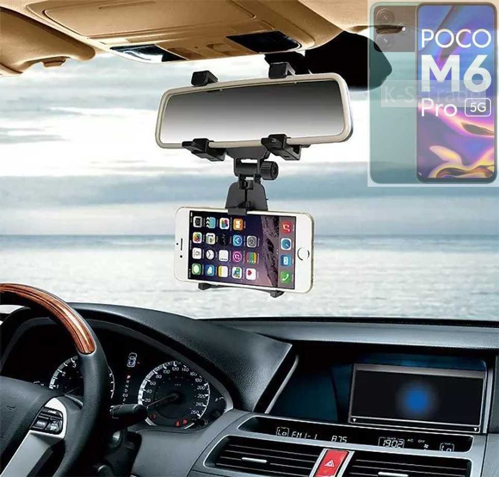 K-S-Trade Smartphone Halterung kompatibel mit POCO M6 Pro 5G Rückspiegel Halterung schwarz Auto Halterung KFZ Halter