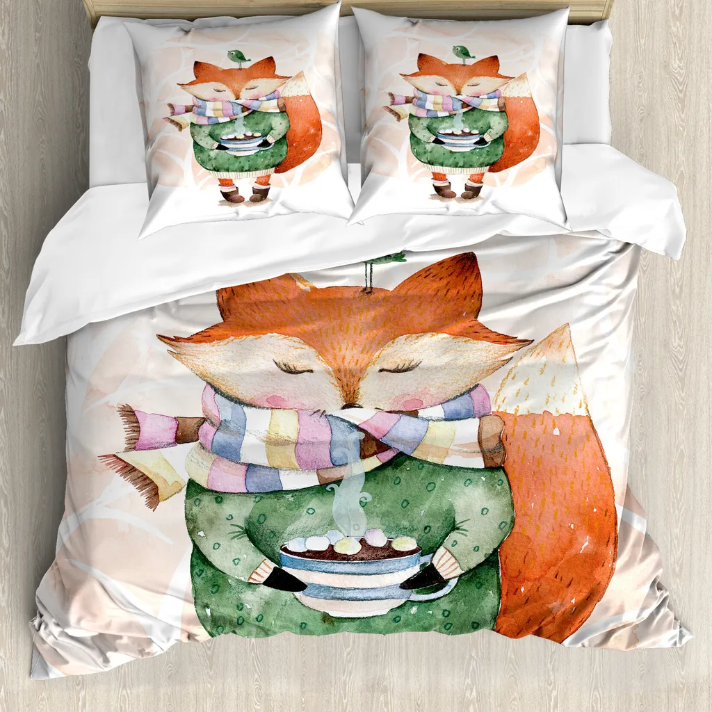 ABAKUHAUS Copripiumino Fox & Bird Verde Antiacaro 200x200