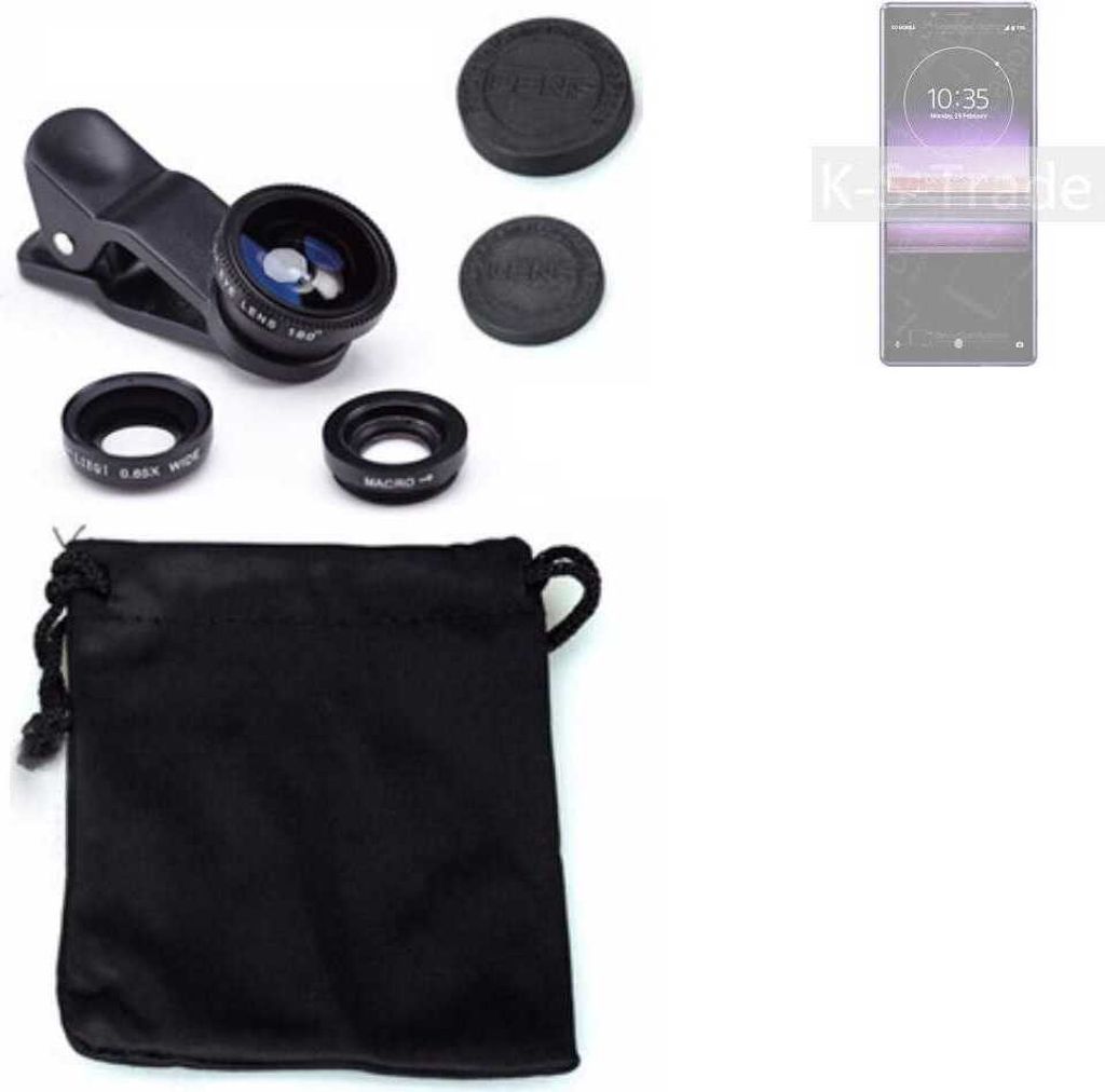 K-S-Trade Smartphone Kamera Linsen Set Kompatibel mit Sony Xperia 1 Professional Edition 3in1 Clip-On Kamera Adapter Macro Weitwinkel FishEye