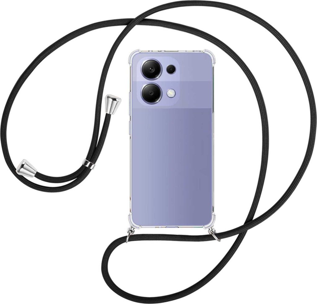 Handykette Backcover-Schutzhülle mit Band (Metall silberfarben) für Xiaomi Redmi Note 13 4G - schwarz